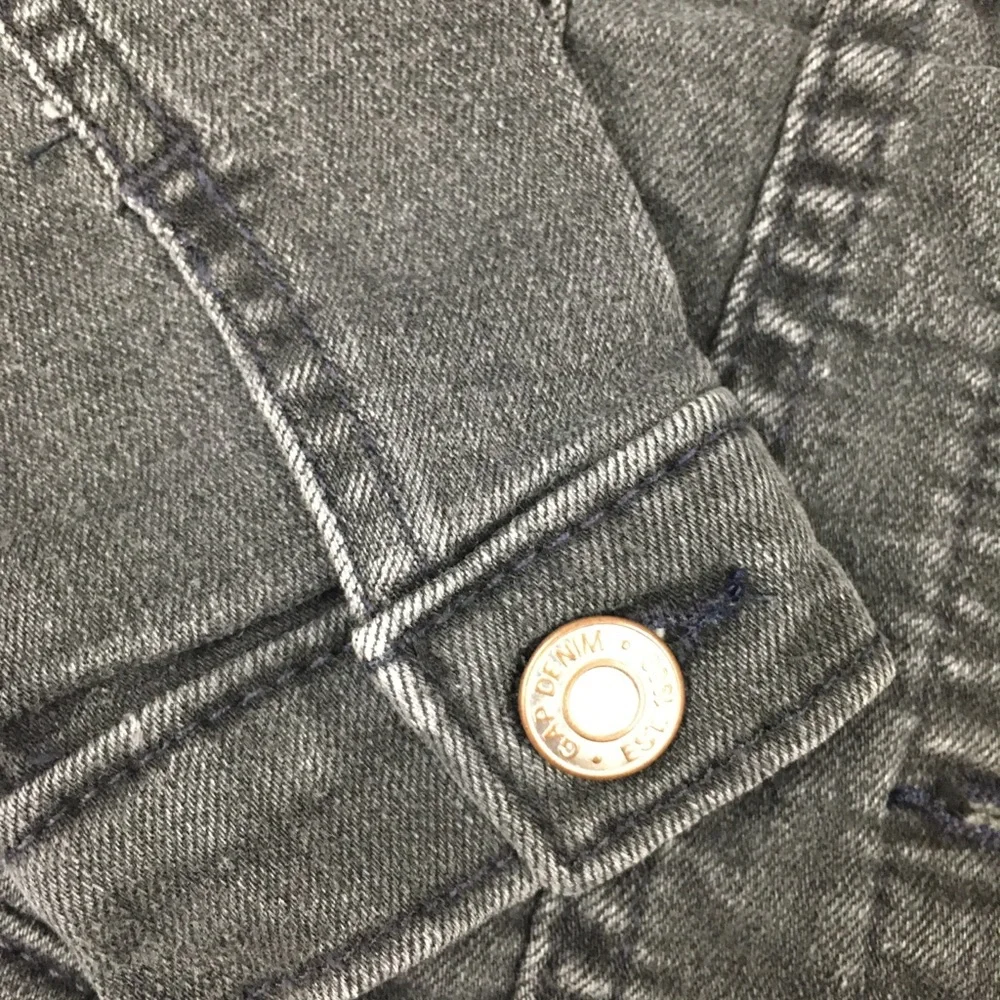 Girls Gap Stretch Puff Sleeve Jean Jacket Size 2 Black Casual Denim